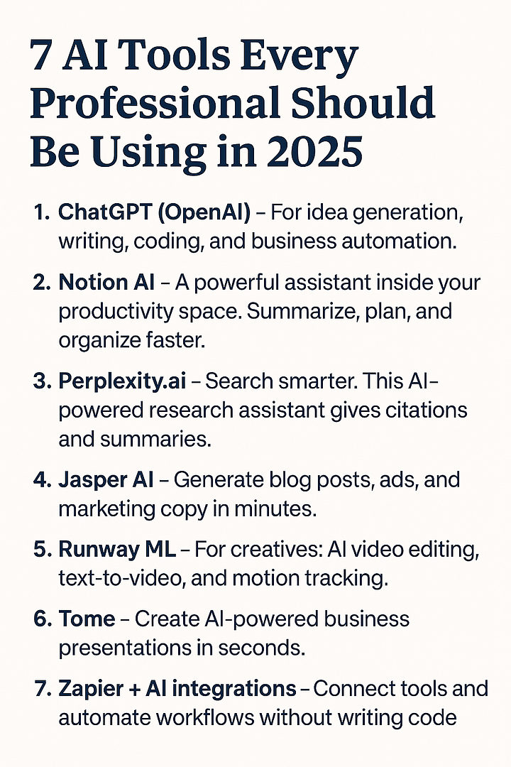 7 AI Tools Every Professional Should Be Using in 2025